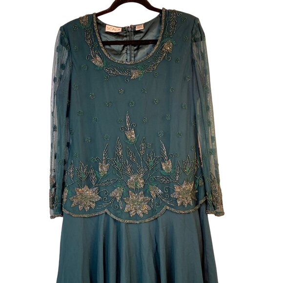 VTG Scala Bead Evening Gown Size 12 Green Mother Bride Formal Dress 9048 - Picture 3 of 13